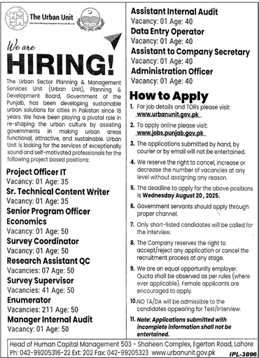 Jobs in The Urban Unit Lahore